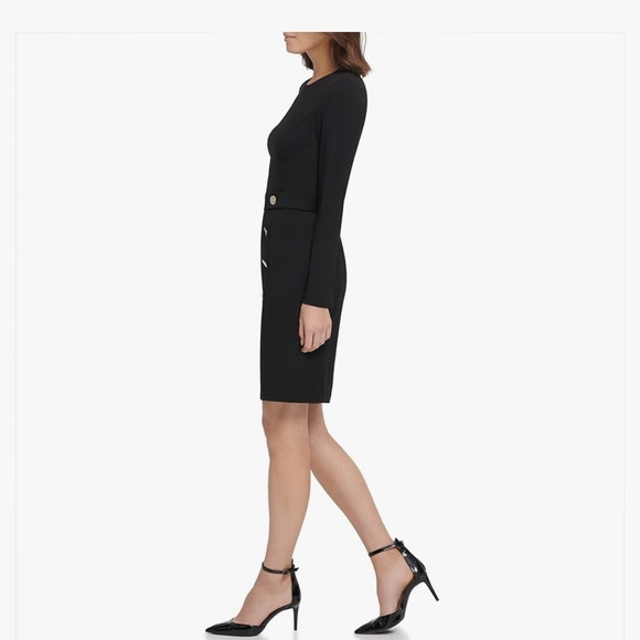 ☕️🖤🎬DKNY Elegant Black Dress with Gold Accents - Picture 6 of 9